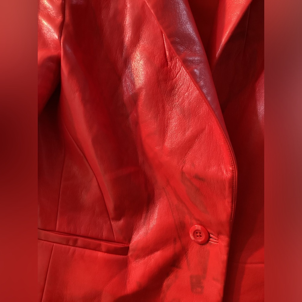 Alice + Olivia Red Macey Faux Leather Blazer Size 8 - Picture 8 of 16